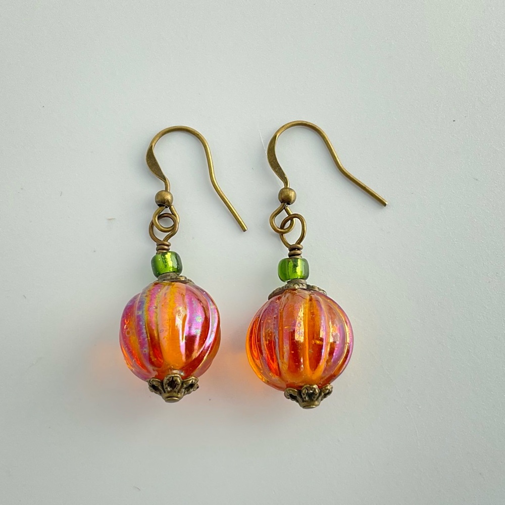 Host Pick! New Pumpkin Necklace, Handmade, Iridescent Orange & Olive Green - Picture 10 of 11